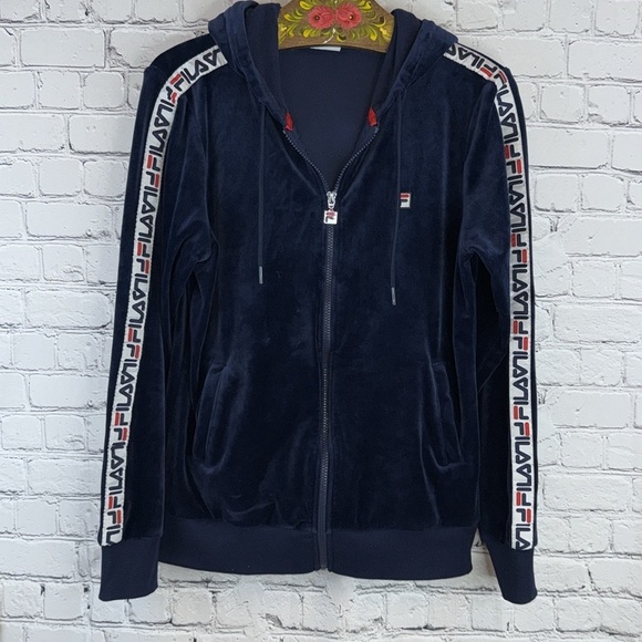 FILA Navy Velour Activewear Hoodie, Size M - Picture 1 of 9